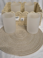 New Home Decor Lot - 2 Placemats, 4 Glass Shades and Storage Basket