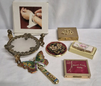Vintage & Modern Ladies Dresser Lot - Earring Caddy, Lipstick Holder with Mirror ++