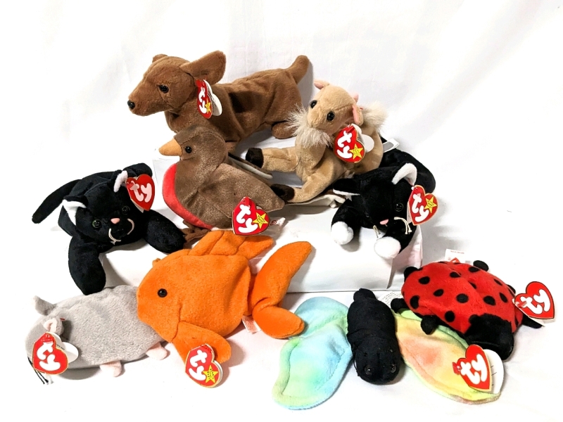 9 Vintage TY BEANIE BABIES with Tags.