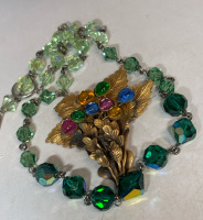 Sterling Silver 925 Ombr&eacute; Green Emerald Peridot Cut Crystal Magifique Toggle Necklace Vintage Cab Multi Stone Scarf Clip