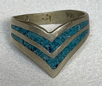 Vintage 925 Sterling Silver Mexico Turquoise Inlay Ring Size 7.5 Southwestern