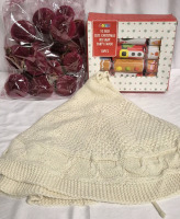 New Christmas Decor Lot - Cream Knit Tree Skirt, 9 Christmas Poppers & Ornaments