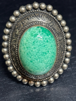 Isreal Sterling Mottled Oval Green Stone Brooch Brooch