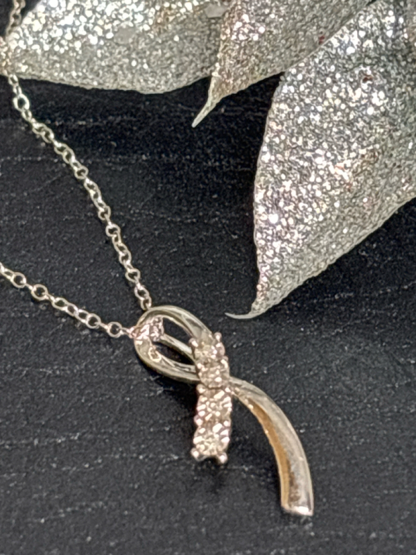 Diamond Abstract 925 Sterling Pendant & Chain Stamped
