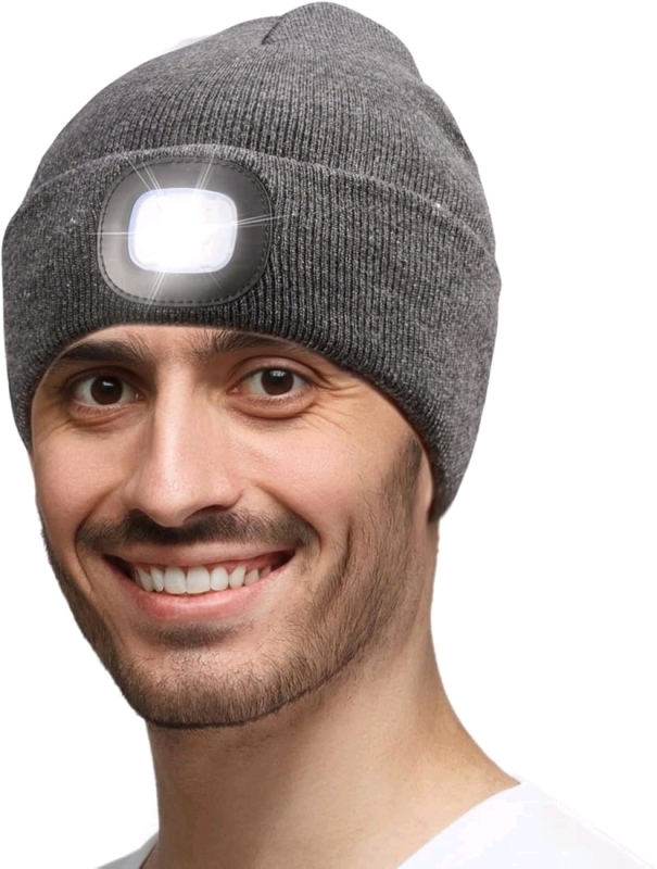 New Night Scope Beanie/Hat with LED Rechargeable Light One Size Fits Most - Gray