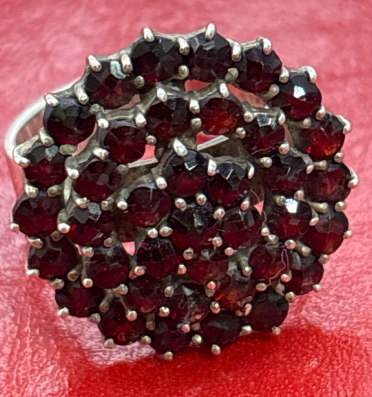 Sterling Garnet Domed Cluster Ring Vintage Size 6