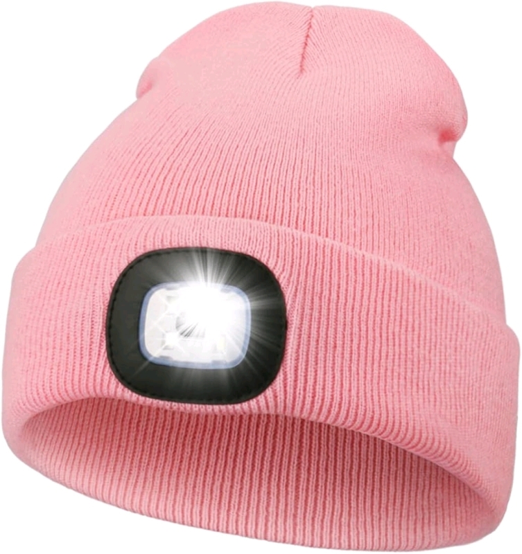 New Night Scope Beanie/Hat with LED Rechargeable Light One Size Fits Most - Pink