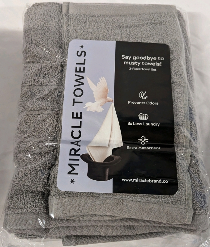 New Miracle Towels 3 Piece Bath Towel Set.