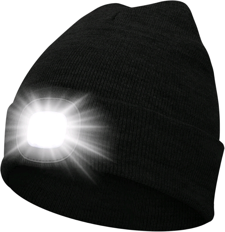 New Night Scope Beanie/Hat with LED Rechargeable Light One Size Fits Most - Black