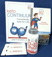 New DR BOZ Keto Continuum Book (Softcover), Quality Eating Guide, K2 + D3 Capsules (60 Count), 3 Pucker Up! Clear Ketones (10ml ea) & Skin & Bone Wild Sardines (120g)