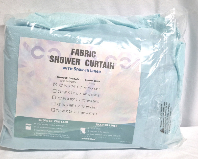 New Fabric Shower Curtain with Snap In Liner - 71 by 74"