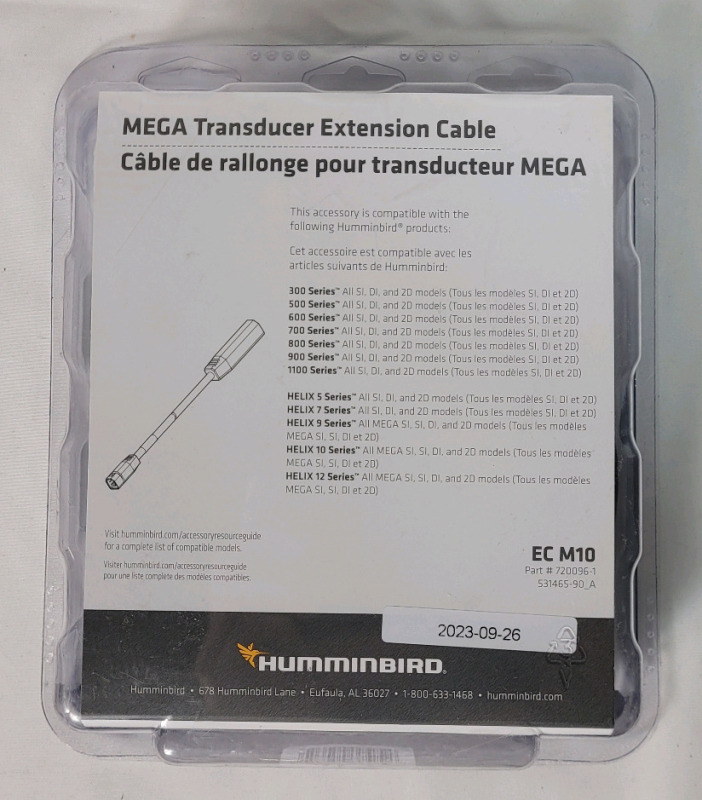 New - Humminbird 10ft . Transducer Extension Cable for Humminbird GPS Fish Finders . See Photos . #EC M10