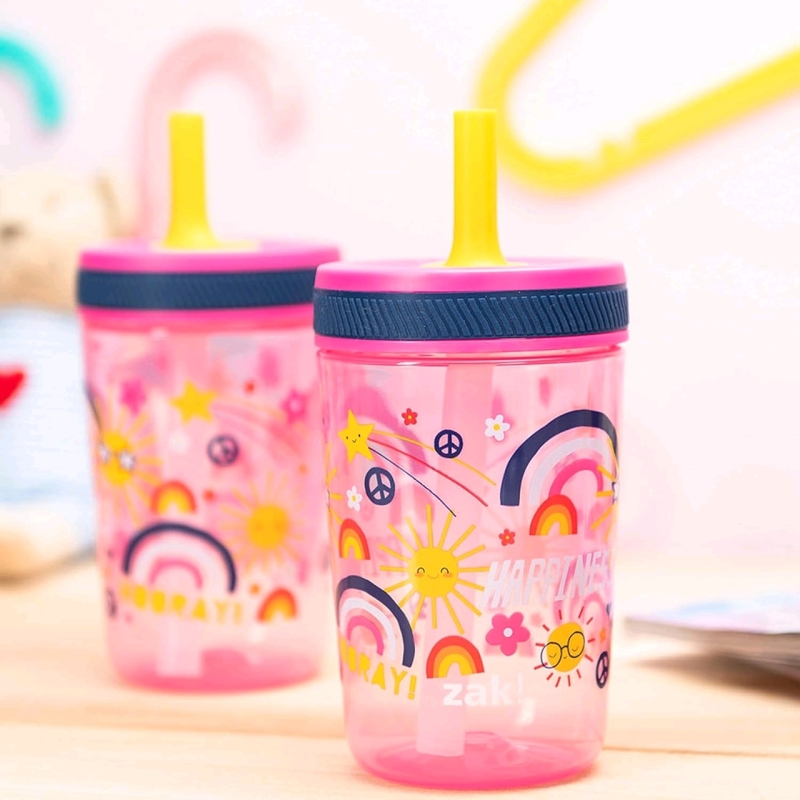 New ZAK! Kelso 15 oz 2-Piece Kid's Tumbler Set (Starpower)| Non-BPA Leak-Proof Screw-On Lid with Straw Made of Durable Plastic + Silicone | 6.6" Tall ea