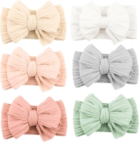 New Niceye 6-Pack Handmade Soft Stretchy Nylon Hair Bands with Bows for Newborn Babies