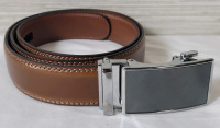 New - Whippy 46" Men's Brown Leather Ratchet Dress Belt w/Automatic Buckle