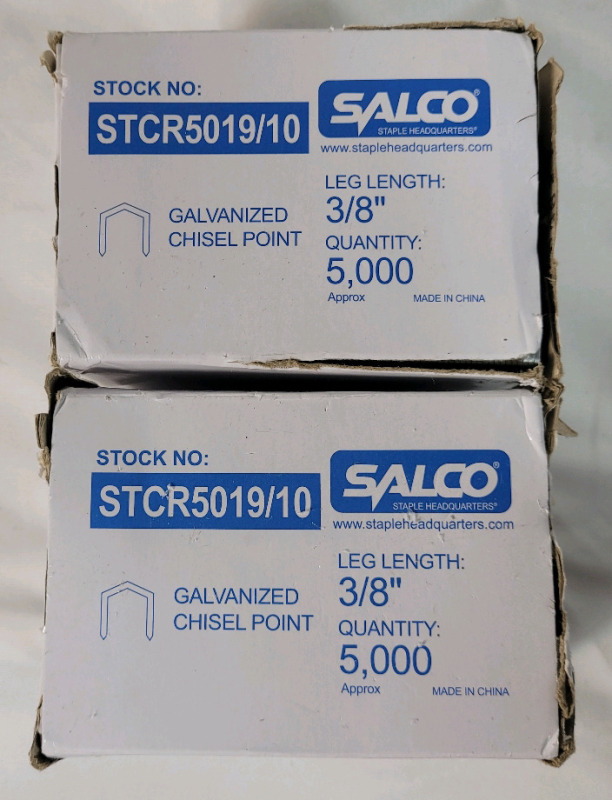 2 New Boxes SALCO 3/8" Galvanized Chisel Point Staples , 5000 per Box