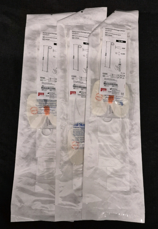 3 New Sealed COOK G09503 Multipurpose Drainage Catheter - Ultrathane - ULT12.0-38-25-P-6S-CLM-RH - 12Fr x .038" x 25cm