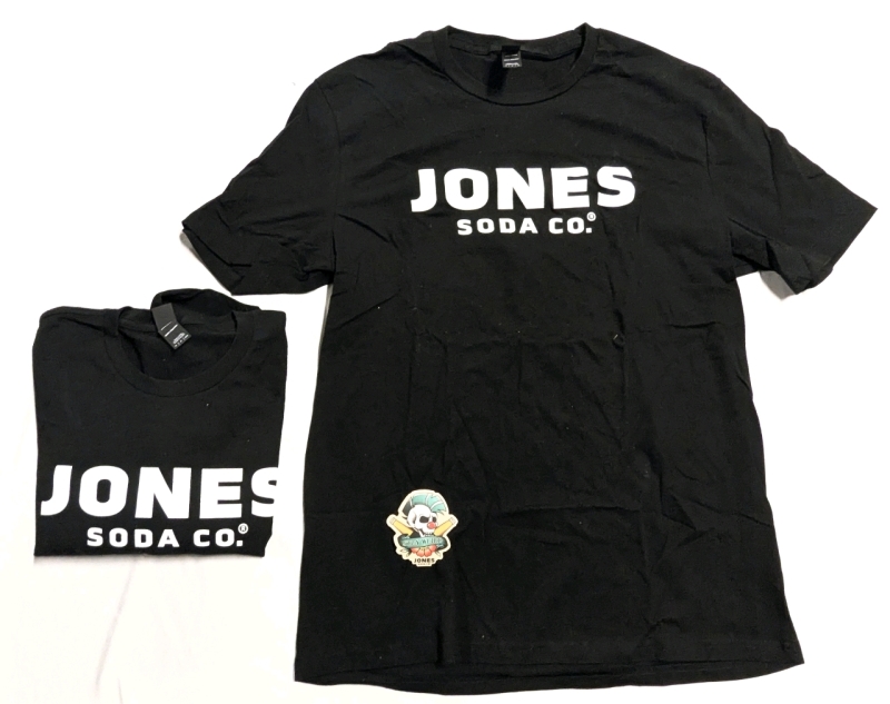 New Size Small + Med | JONES SODA T-Shirts + "Stay Weird" Jones Soda Sticker (2.8" x 3")