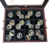 Lined Woden Tea Case with 21 Pairs of Earrings + 3 Pendants | Includes Signed Coro | Case 10.5" x 12.5" x 2.5"