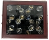 Lined Woden Tea Case with 21 Pairs of Earrings + 3 Pendants | Includes Signed Coro | Case 10.5" x 12.5" x 2.5" - 7