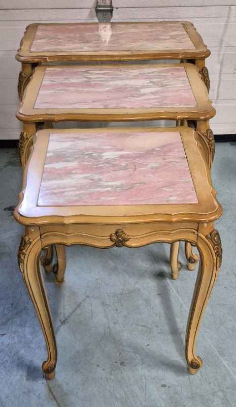 Vintage Nesting Tables With Marble Tops