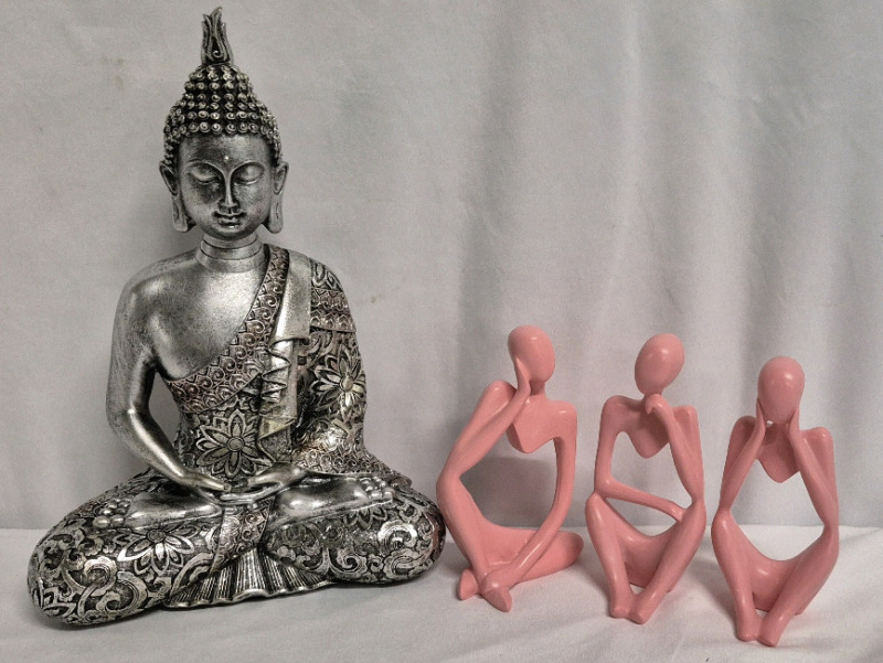 New Home Decor Lot - 10.3" Buddha Statue & 4.5" Thinker Statues