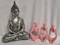 New Home Decor Lot - 10.3" Buddha Statue & 4.5" Thinker Statues