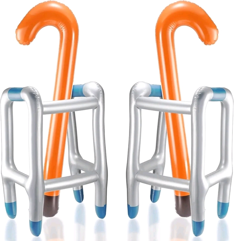 New - Aoriher 4pc. Inflatable Walker and Cane - Over The Hill Gag Gift , Blow up Walker .