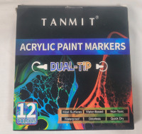 New - Tanmit Acrylic Paint Markers , Dual Tip - 12 Colors .