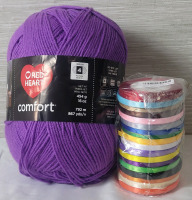 New - Crafting Lot . Purple 100% Acrylic Yarn , 792meters & 18 Ribbon Rolls