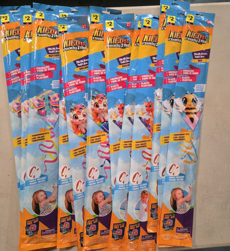 12 New | Assorted Ready 2 Fly Transparent Kids Kites -Fiberglass/ Plastic Ages 4+