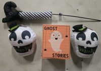 New | Halloween Decor Lot | Includes Door Stopers, Car Gag & Gift Box/ Ghost Stories Book Decor