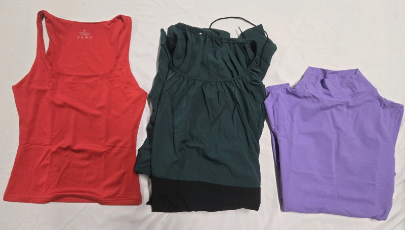 3 New | Womens Clothing Lot Includes; XL Green Dress, Small Sleeveless Shirt & Small One Piece Turtle Neck Shirt