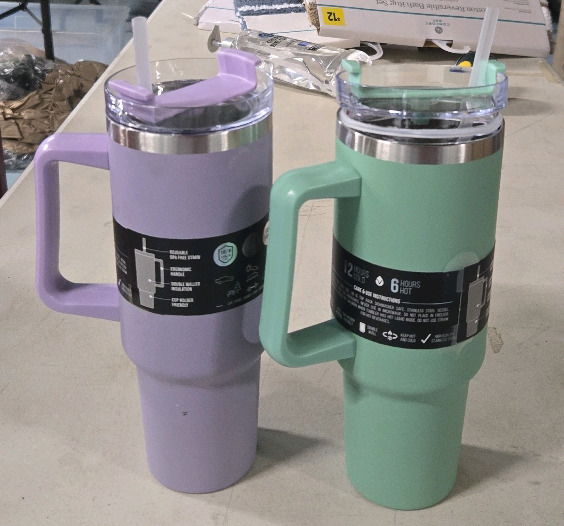 2 New Vessel Stainless Steel Insulated Tumbler with Handle 40oz (1183mL) - Green & Purple Hot & Cold Drinks