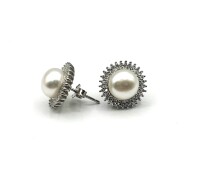 Sterling Silver Freshwater Pearl 8.5mm and CZ Earrings, Retail $400.00.