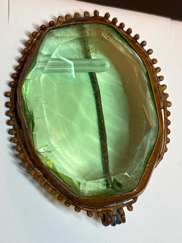 Victorian Chechoslovakian Brooch Stunning Celadon Green C Clasp Stamped Signed