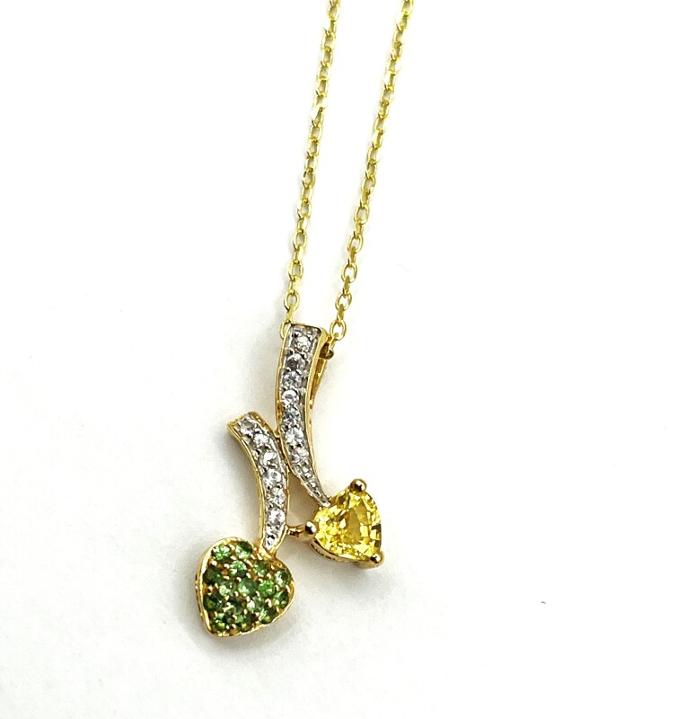 10KT Yellow Gold Natural Citrine Quartz (0.42ct), Emerald (0.28ct) and White Sapphire (0.32ct) Pendant With Gold Plated Sterling Silver Chain, W/A $1305.00.