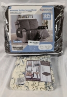 6 New Chair Cushion Covers, & New Taococo Waterproof 2 Seater Loveseat Cover. See Photos for Chair Sover Sizes. No Size Available for Loveseat Cover.