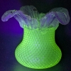 Stunning Rare URANIUM Art Glass Floral Vase with Interesting Petals | 4" Tall *as is