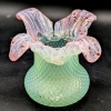 Stunning Rare URANIUM Art Glass Floral Vase with Interesting Petals | 4" Tall *as is - 2