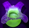 Stunning Rare URANIUM Art Glass Floral Vase with Interesting Petals | 4" Tall *as is - 3