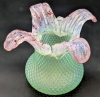 Stunning Rare URANIUM Art Glass Floral Vase with Interesting Petals | 4" Tall *as is - 7