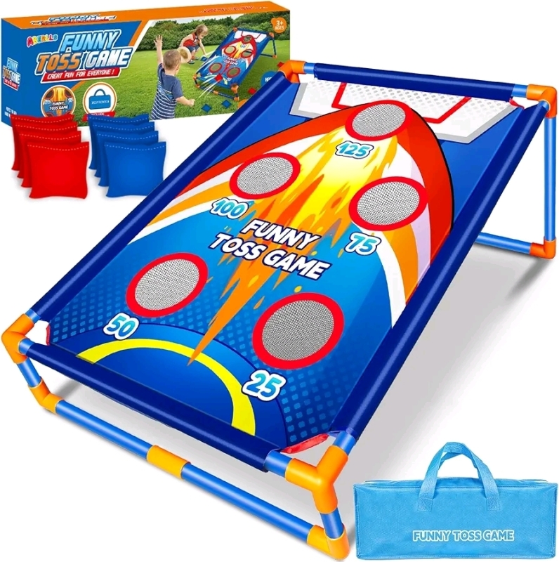 New - Funny Toss Bean Bag Toss Game for Kids Outdoor Activities, Cornhole Game w/Extra Bean Bags . Box Not Included