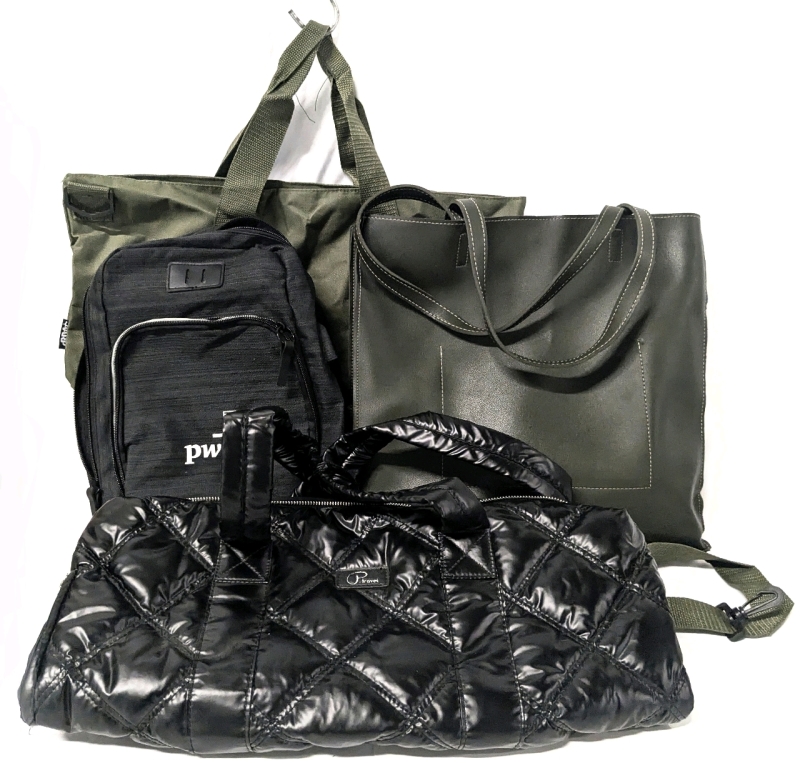 4 Bags: Totes, Shopping Bags, Sling Shoulder Bag + | Large Black Quilted Bag 19" x 5" x 17" Tall