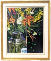 Signed Will Hart HARTWORKS Framed Original Oil + Acrylic Painting "Wild Flowers in Horseradish Jar" | 16" x 18" | Originally Retailed for $350!