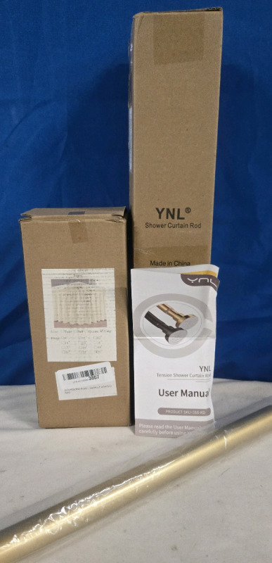 New | Home Indoor Lot | Includes YNL Tension Shower Curtain Rod & Biscaynebay 25" Drop King Size Bed Wrap around / Skirt