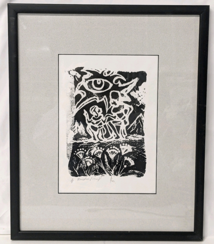 Signed Framed Limited Edition (2/4) "Banshee + Firewolf" 2003 Linicut (Woodcut ?) Print | 11.75" x 14.25"