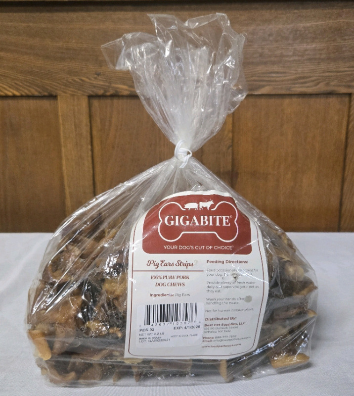 New | Gigabite 2.2Lbs 100% Pure Pork Pig Ear Dog Chews