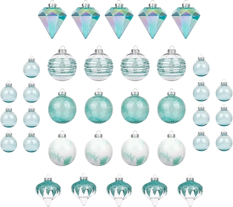 36 New KI Store Teal and Clear Christmas Balls. See Photos For Sizes. Retails for $60+