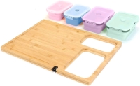 Slim Over Sink Bamboo Cutting Board with Color Coded Collapsible Containers - Meal Prepdeck Station with Built-in Knife Sharpener. 20" by 14.7"